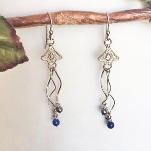 925 Sterling Silver FiligreeBlueStone Earrings EUC